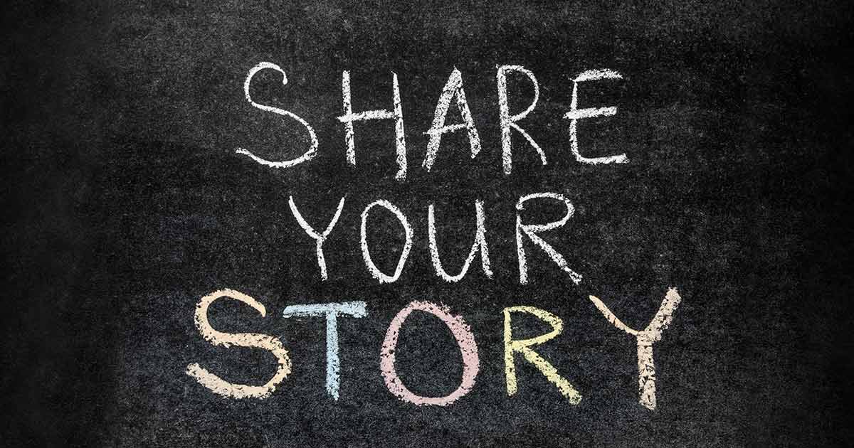 Share Your Story chalk on chalkboard graphic