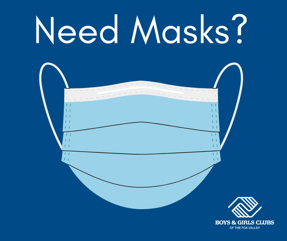 Need Masks? text above illustrated face covering mask