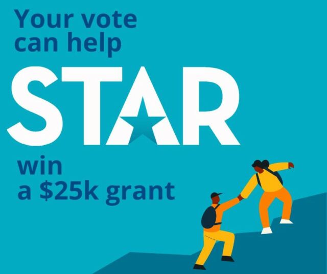 The voting period for State Farm Neighborhood Assist® is halfway over. We are so close to winning a $25,000 grant to help provide more support for STAR, but we still need those votes! You can vote UP TO 10 TIMES A DAY through Friday, May 6, 2022. 

Vote for STAR using the QR code! 

 #SFNeighborhoodAssist