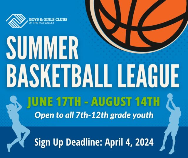 Attention basketball players!🏀 The Boys & Girls Club of Menasha is hosting a summer basketball league for interested youth in 7th to 12th grade. Games will take place from June 17 to August 14, 2024, at the Menasha Club (600 Racine St). Each team needs at least 5 players (with a maximum of 20) and must provide referees. There are no fees to participate, and the deadline to sign up is April 4th, 2024. ☀️

Contact Nick Fonti at (920) 750-5865 or nfonti@bgclubfoxvalley.org to learn more or sign up!