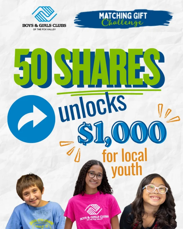 📣 PASS IT ON! 🔁💙

🎉 Our Matching Gift Challenge is October 20–22, and there are lots of ways for our community to help Club kids!

During the three-day challenge: ✅ The first 200 donors will receive an additional $250 match ✅ Gifts of $1,000 or more will be matched dollar-for-dollar.

✨ And now, there’s another way to help unlock even more!

📲 Share this post. When we reach 50 shares, we’ll unlock an additional $1,000 for Club kids! 🎯

💙 Give. 📢 Share. 🤝 Encourage someone to join you. 🔁 Pass it on!
Click the link in our bio to make a gift today! 

#PassItOn #MatchingGiftChallenge #GreatFutures  #BGCFV 💙🌟